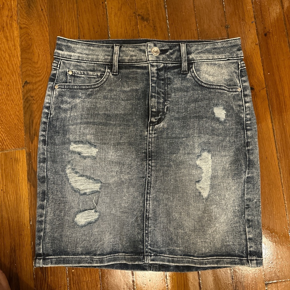 Distressed Denim Skirt